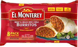 El Monterey Burritos, Beef & Bean Red Chilli, Family Size, 8 Pack, 8 pack [32 oz (2 lbs)]