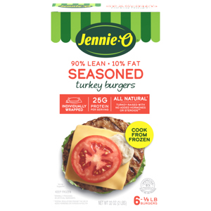 Jennie-O 90%/10% Seasoned Turkey Burgers, 6 - 0.33 lb burgers [32 oz (2 lbs)]