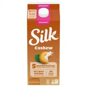 Silk Unsweet Dairy Free Vegan Cashew Milk, 64 fl oz (2 qt) 1.89 l