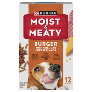 Moist & Meaty Adult Burger with Cheddar Cheese Flavor Dog Food, 12 pouches [72 oz (4 lb 8 oz) 2.04 kg]