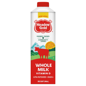 Meadow Gold Milk, Whole, 1 qt (946 ml)