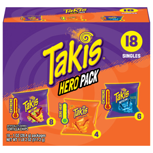 Takis Extreme/Zero Heat Fuego/Intense Nacho/Blue Heat Hero Pack Tortilla Chips, 18 - 1 oz (28.4 g) packages [1 lb 2 oz (511.2 g)]