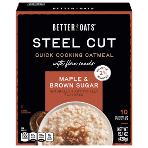 Better Oats Oatmeal, with Flax Seeds, Quick Cooking, Maple & Brown Sugar, Steel Cut, 10 pouches [15.1 oz (428 g)]