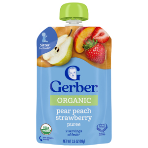 Gerber Sitter 2nd Foods Pear Peach Strawberry Stage 2 Puree, 3.5 oz (99 g)