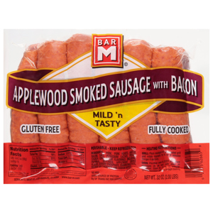 Bar M Sausage, with Bacon, Mild 'n Tasty, Applewood Smoked, 32 oz (2 lbs)