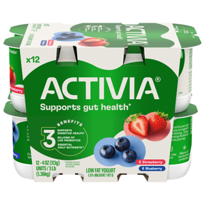 Activia Strawberry & Blueberry Probiotic Low Fat Yogurt, 12 - 4 oz (113 g) units [3 lb (1.36 kg)]