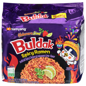 Samyang Spicy Habanero Lime Ramen, 5 - 4.76 oz (135 g) bags [23.8 oz (1 lb 7.8 oz) 675 g]