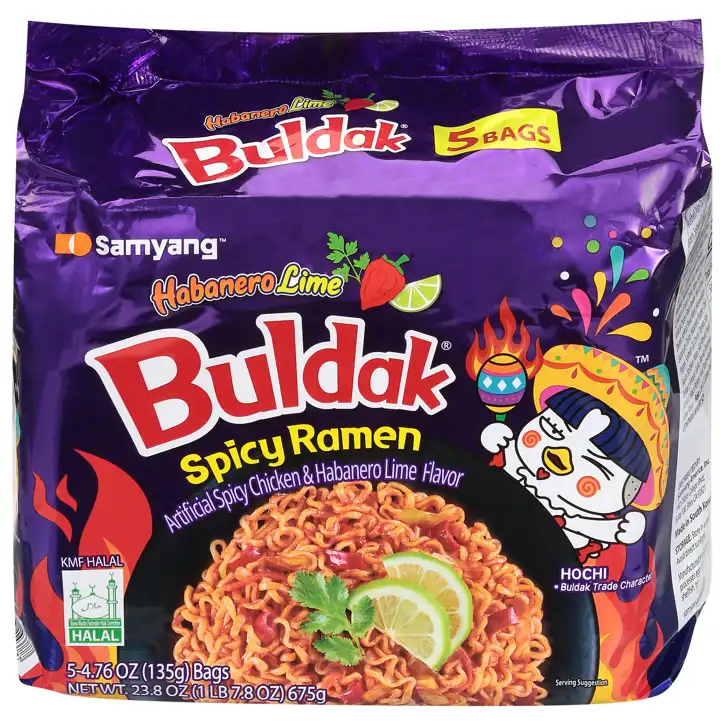 Samyang Spicy Habanero Lime Ramen, 5 - 4.76 Oz (135 G) Bags [23.8
