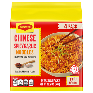 Maggi Chinese Medium Spicy Garlic Noodles, 4 - 3 oz (87 g) packs [12.2 oz (348 g)]