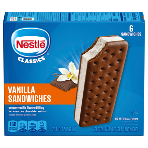 Nestle Vanilla Frozen Dairy Dessert Sandwiches, 6 sandwiches [20.6 fl oz (609 ml)]