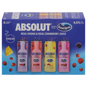 Absolut Vodka, Sparkling, Cranberry, Variety Pack, 8 - 355 ml cans
