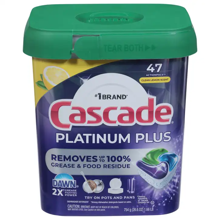Cascade Actionpacs Clean Lemon Scent Dishwasher Detergent, 47