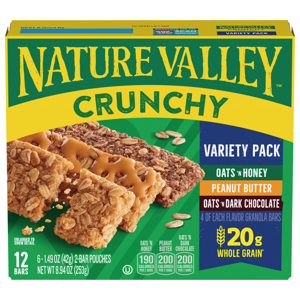 Nature Valley Oats 'N Honey/Peanut Butter/Oats 'N Dark Chocolate Granola Bars Variety Pack, 6 - 1.49 oz (42 g) 2-bar pouches [8.94 oz (253 g)]