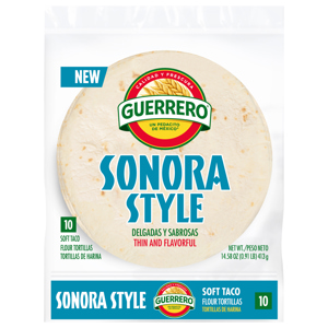 Guerrero Sonora Style Soft Taco Flour Tortillas, 10 tortillas [14.58 oz (0.91 lb) 413 g]