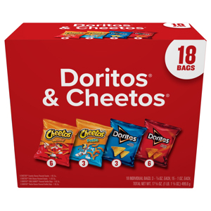 Frito Lay Doritos & Cheetos Snacks, 18 bags [17.625 oz (1 lb 1.625 oz) 499.6 g]