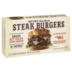 Holten's Chop House Steak Burgers, Angus, Beef Sirloin, 6 - 0.33 lb burgers [32 oz (2 lbs)]