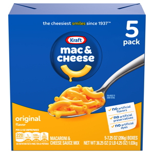 Kraft Original Flavor Mac & Cheese, 5 - 7.25 oz (206 g) boxes [36.25 oz (2 lb 4.25 oz) 1.03 kg]