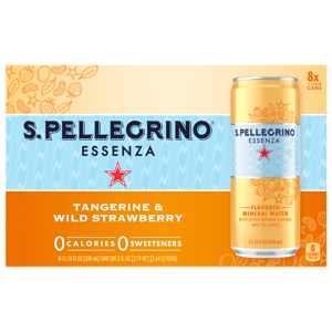 S.Pellegrino Mineral Water, Tangerine & Wild Strawberry, 8 - 11.15 fl oz (330 ml) cans [89.2 fl oz (2.79 qt) 2.64 l]