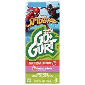 Go-Gurt Fat Free Marvel Spider-Man Wall Crawler Strawberry/Heroic Punch Yogurt, 8 - 2.0 oz (56 g) tubes [1 lb (453 g)]