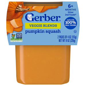 Gerber Sitter 2nd Foods (6+ Months) Pumpkin Squash Veggie Blends, 2 - 4 oz (113 g) packs [8 oz (226 g)]