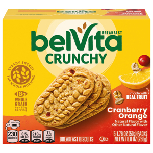 belVita Crunchy Cranberry Orange Breakfast Biscuits, 5 - 1.76 oz (50 g) packs [8.8 oz (250 g)]
