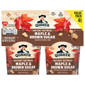 Quaker Oatmeal, Maple & Brown Sugar, Instant, 4 - 1.69 oz (48 g) cups [6.7 oz (192 g)]
