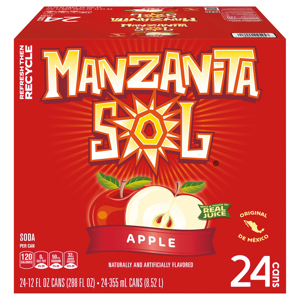 Manzanita Sol Soda, Apple, 24 - 12 fl oz (355 ml) cans [288 fl oz (8.52 l)]