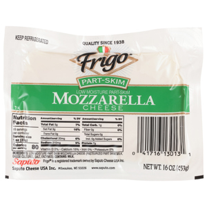 FRIGO CHEESE, PART-SKIM, LOW MOISTURE, MOZZARELLA, 16 OZ (453 G)