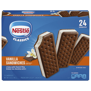 Nestle Frozen Dairy Dessert Sandwiches, Vanilla, 24 sandwiches [84 fl oz (2.48 l)]