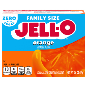 Jell-O Zero Sugar Low Calorie Orange Gelatin Dessert Family Size, 0.6 oz (17 g)