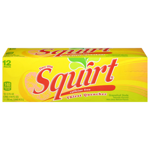 Squirt Soda, Grapefruit, Caffeine Free, Thirst Quencher, 12 Pack, 12 - 12 fl oz (355 ml) cans [144 fl oz (4.3 l)]