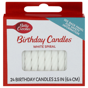 Betty Crocker Birthday Candles, White Spiral, 24 birthday candles