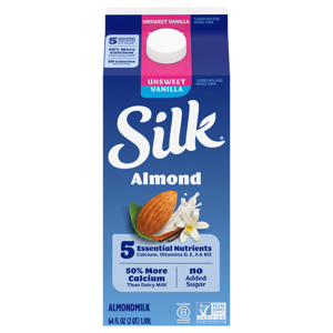 Silk Unsweet Vanilla Dairy Free Vegan Almond Milk, 64 fl oz (2 qt) 1.89 l