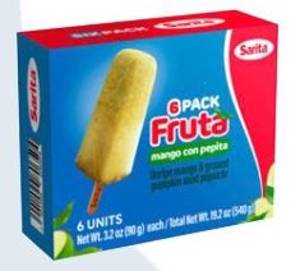 Sarita Popsicle 6 pack Fruta Mango Wpumpkin