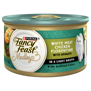 Fancy Feast Gourmet White Meat Chicken Florentine with Spinach Cat Food in a Light Broth, 3 oz (85 g)