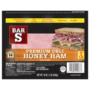 Bar S Ham, Premium Deli, Honey, 16 oz (1 lb) 454 g
