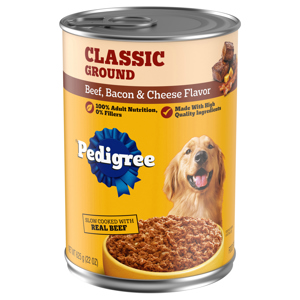 Pedigree Classic Ground Beef Bacon & Cheese Flavor Food for Dogs, 22 oz (625 g)