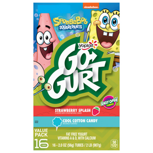Go-Gurt Fat Free SpongeBob SquarePants Strawberry Splash/Cool Cotton Candy Yogurt Value Pack, 16 - 2.0 oz (56 g) tubes [2 lb (907 g)]