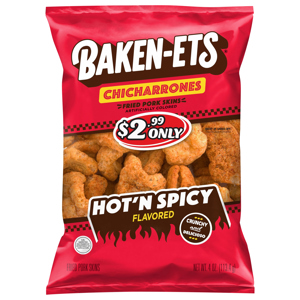 Baken-Ets Chicharrones Fried Hot 'N Spicy Flavored Pork Skins, 4 oz (113.4 g)