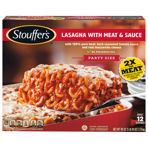 STOUFFER'S CLASSICS Lasagna with Meat & Sauce, Party Size Frozen Meal, NET WT 90 oz (5 lb 10 oz) 2.55 kg