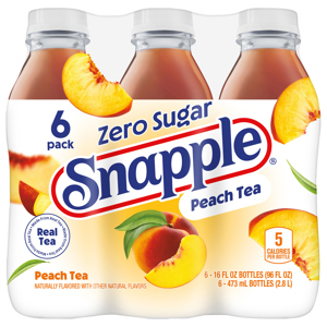 Snapple Zero Sugar Peach Tea, 6 - 16 fl oz (473 ml) bottles [96 fl oz (2.8 l)]
