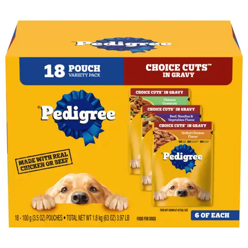 Pedigree Dog Food Chicken Casserole Beef Noodles Vegetables Flavor Grilled Chicken Flavor Iin Gravy Variety Pack 18 100 g 3.5 oz pouches