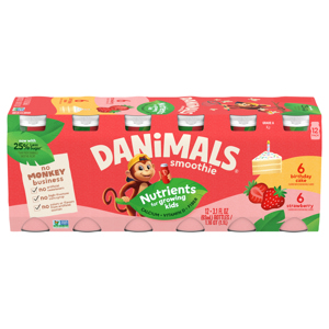 Danimals Strawberry & Birthday Cake Kids Low Fat Yogurt Smoothies, 12 - 3.1 fl oz (93 ml) bottles [1.16 qt (1.1 l)]