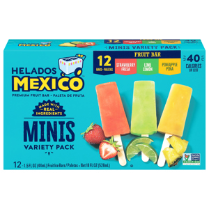 Helados Mexico Fruit Ice Bars, Premium, Strawberry/Lime/Pineapple, Minis, Variety Pack, 12 - 1.5 fl oz (44 ml) bars [18 fl oz (528 ml)]