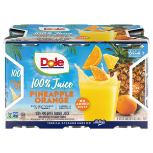 Dole 100% Juice, Pineapple Orange, 6 - 6 fl oz cans [36 fl oz (1.06 l)]