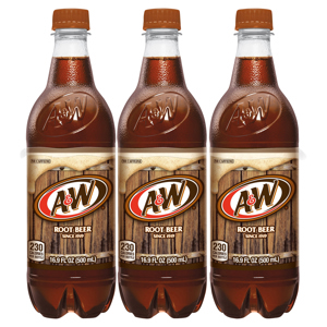 A&W Root Beer, No Caffeine, 6 - 16.9 fl oz (500 ml) bottles