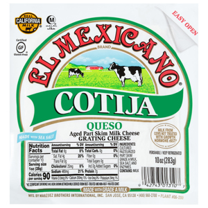 El Mexicano Grating Cheese, Part Skim, Cotija Queso, 10 oz (283 g)
