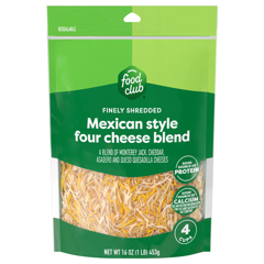 Food Club Finely Shredded Mexican Style Four Cheese Blend, 16 Oz