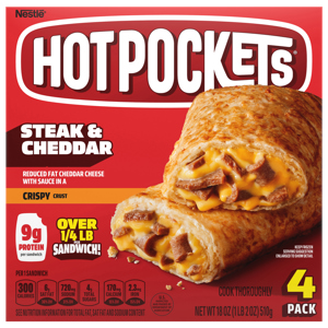 Hot Pockets Crispy Crust Steak & Cheddar Sandwiches, 4 pack [18 oz (1 lb 2 oz) 510 g]