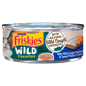 Friskies Cat Food, with Wild Caught Haddock & Sweet Potato in Sauce, Mini Bites, 5.5 oz (156 g)